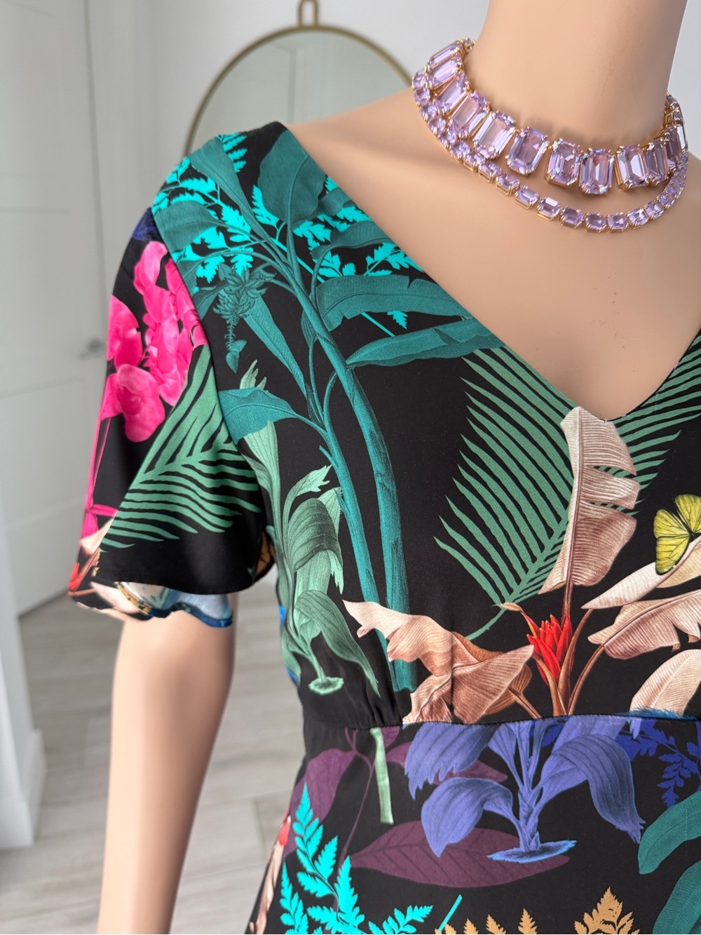 Vilagallo Black Tropical Floral Maxi Dress with Multicolor Botanicals - Picture 6 of 16